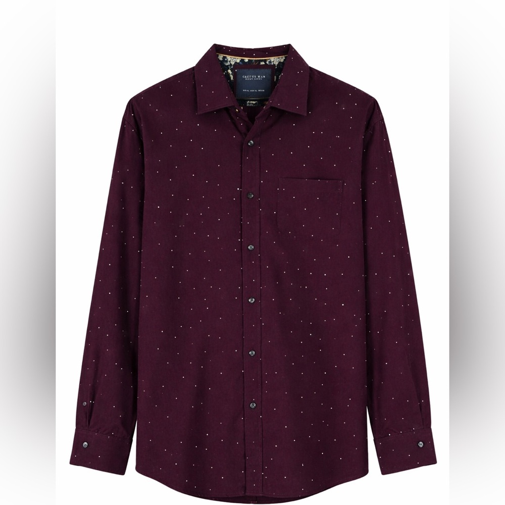 Cactus Man Ricky Singh Burgundy Polka Dot Shirt | XL